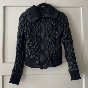 Bruno Magli Black Quilted Italian Leather Bomber Jacket